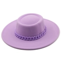 Detail of wool felt boater hat featuring a stylish matching matte chunky chain link - M(56-58cm) / Taro Purple