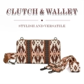 Detail of bohemian geometric fabric clutch bag with detachable patterned wide strap - Light Coffee