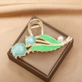 Blue enamel tulip hair claw clip in gold-tone alloy with white pearl accent - Light Blue Tulip-YZAP45-11