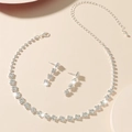 Set di collana e orecchini in argento con cristalli trasparenti per la sposa - DTN14026192S-Stile Semplice con Strass Quadrati