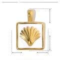 Macro shot of gold stainless steel shell pendant with 22mm x 15mm size details - White Square Shell