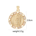 Golden round Virgin Mary pendant with white zircons, 2.0cm diameter and 3.5g weight - White Zirconia Round Heart Virgin Mary D2017JB