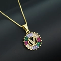 Gold letter V pendant necklace with rainbow cubic zirconia and micro-set crystals - Gold Plated Rainbow Zirconia Letter V