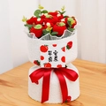 Handmade crochet apple bouquet with red knitted apples and white plush wrap - 6 Apples Bouquet