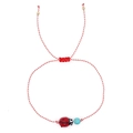 Adjustable red and white braided string bracelet with ladybug charm and turquoise bead - Red White Ladybug Turquoise (C-B23112205A)