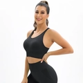 Ensemble de sport sans couture noir pour femme avec brassière et legging en mesh - S / Hauts / Noir