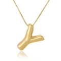 Detailed shot of a 3D puffy gold-toned capital letter Y pendant with a slim chain - Letter Y / Gold
