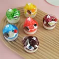 Set of 6 realistic assorted fruit ice cream sundae models in colorful resin cups - Set of 6 (Blister Box Packaging)