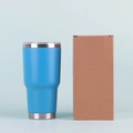 Insulated 30oz blue stainless steel tumbler with transparent lid and kraft paper box - Light Blue
