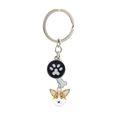 Detailed metal pet keychain featuring a Corgi charm, paw print pendant, and a bone charm - Corgi