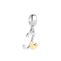 Sterling silver letter I pendant with a small golden heart charm on a white background - Letter J