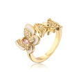 18K gold plated butterfly open ring with white enamel and sparkling zircon stones - Adjustable Open / Gold/White (11997)