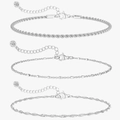 Three-piece silver titanium steel bracelet set with twist, bead, and wave chain designs - Silver Rope Bead Water Wave 3-Piece Set
