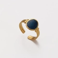 Detailed shot of gold-plated adjustable ring with blue glitter inlay and textured band - Deep Blue Starry Sea (ZJ227)