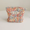 Pochette per trucchi in tweed multicolore con cerniera dorata e trama intrecciata - Borsa Piccola in Tweed Rosso