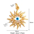 Golden sun evil eye pendant with blue zircon 18x18mm luck charm for jewelry making - White Zirconia Sun Eye