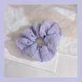 Lavender faux fur scrunchie hair tie with soft textured plush fabric for women - 1043K Lavender Puff Chiffon Plaid