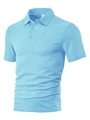 Men's sky blue short sleeve polo shirt with waffle texture and lapel collar details - Light Blue