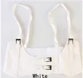 White faux leather corset belt with black metal buckles and adjustable straps - White (75cm)