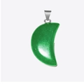 Polished green crescent moon crystal pendant with silver metal clasp on white background - Green Jade