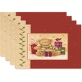 Set of 4 Christmas placemats with festive teddy bear and holiday gift boxes pattern - Style 28