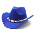 Detail of royal blue wool cowboy hat with woven band featuring shells and wooden beads - M (56-58cm) / Sapphire Blue
