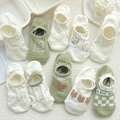 Women's white and green low-cut mesh socks with cute rabbit embroidery patterns - Korean Style Low Cut Boat Socks (Style E) / Green White Series