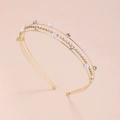 Elegant gold double-layered headband featuring artificial pearls and sparkling rhinestones - Gold (C8108)