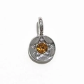 Silver round pendant with star engraving and yellow birthstone detail for DIY necklaces - Silver - November