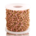 Pink enamel lip charms on a gold stainless steel chain spool for DIY jewelry - Gold-Pink