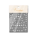 Close-up of white floral and leaf nail stickers on backing card with pretty text - White Fine Floral Style (to1173)