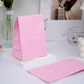 Pink paper gift bag with white polka dots and flat bottom for party favors - Pink with White Dots