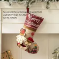 Linen Christmas stocking with Santa and snowman appliques on cozy fireplace background - Linen Color Double Character (AGWZ14-3)
