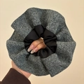 Oversized grey herringbone and black satin scrunchie for thick hair in autumn style - Grey Black Contrast Scrunchie