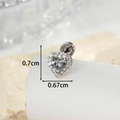 Silver heart stud earring with cubic zirconia and flat back screw, 0.7x0.67cm size - Heart (Single Piece)