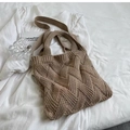 Detailed close-up of khaki knitted tote bag showing 3D crochet weave texture - Khaki (163)