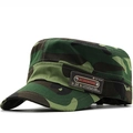 Outdoor jungle camouflage flat top military hat with brown leather patch and metal rivet detail - Adjustable / Jungle Camo(04)