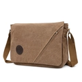 Vintage khaki canvas messenger bag with adjustable strap and decorative front zipper - Coffee