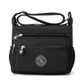Lightweight black nylon crossbody bag with multiple zipper pockets and adjustable strap - Black