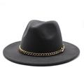 Black wide brim fedora hat featuring a chunky gold Cuban chain accent for men and women - 58cm One Size / Dark Gray
