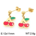 Orecchini a perno a ciliegia in oro con smalto rosso e verde per completi estivi - Orecchini a Bottone in Smalto Ciliegia Rosso Verde Dolce (KE119439-Z)