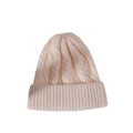 Detail of cream knit beanie with classic cable pattern and ribbed wide cuff design - M (56-58cm) / Beige
