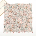 Floral print cotton linen scarf with handmade tassels and colorful flower patterns - Pink Orange Green Floral With Tassels (XB492)
