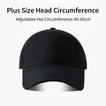 Adjustable black oversized baseball cap for large heads, 60-65cm cotton twill headwear - Solid Color Large Circumference-Black