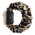 Leopard print scrunchie watch band in satin fabric for Apple Watch series - Black Brown Leopard
