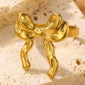 Vintage style golden bow open ring with a polished mirror finish for women - 3D Bowknot (Gold) (RS0023hudiejie)