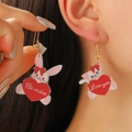 Boucles d'oreilles lapin et chat avec cœurs et texte Be Mine Love You doré - Lapin et Chat avec Cœur (11626)