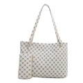 Grand sac cabas blanc cassé avec motif chaîne noire et pochette assortie incluse - Blanc