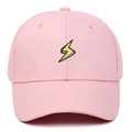 Pink baseball cap featuring a bold yellow lightning bolt embroidery on the front - Pink