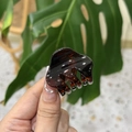 Detailed view of small amber resin hair claw clip with transparent tortoiseshell texture - Glossy Reddish Brown